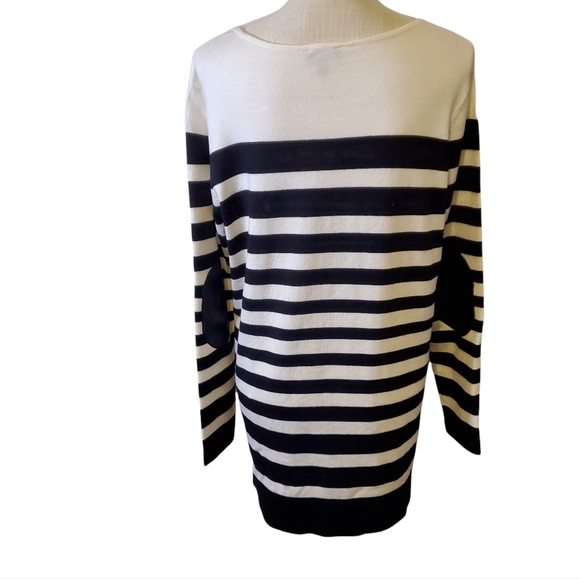 CONRAD C | Women's black and white striped pullover sweater dress. Size large. - Picture 2 of 7